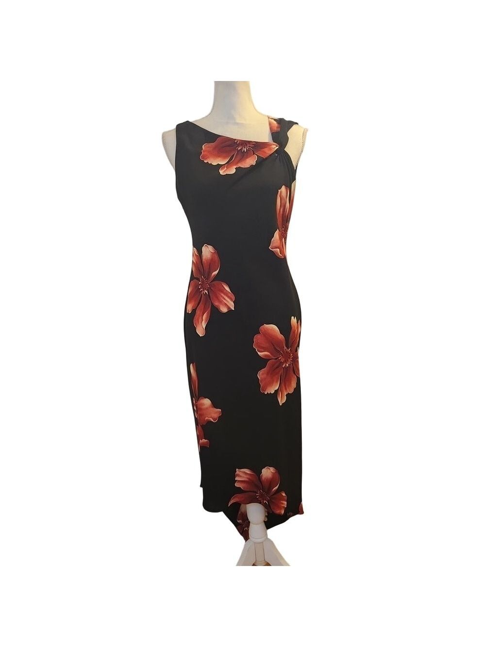 SL Fashions Asymmetrical Black Floral Dress, Vintage Size 10
